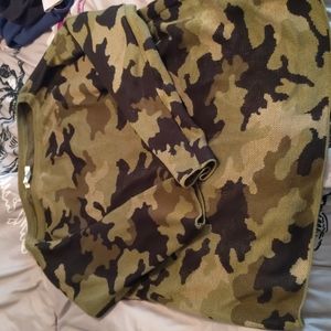 Cato Olive Green and Black Camouflage Off-the-Shoulder Sweater